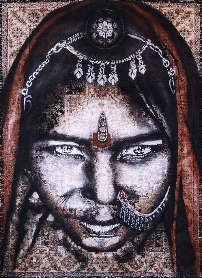 Eu Uso Os Tapetes Persas Tradicionais Como Tela Para Pintar Retratos Femininos Com Spray 61 Fotos 56